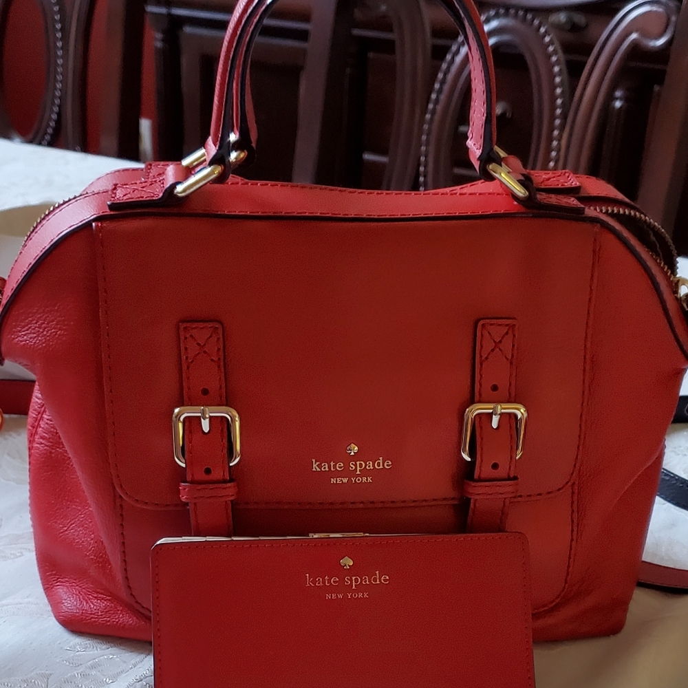 Kate Spade red satchel purse & wallet set